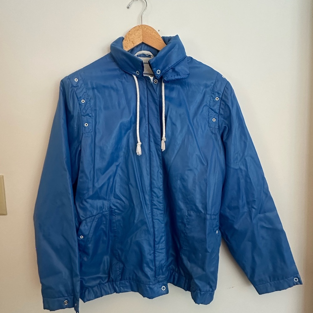 Vintage 1980s St Michael Classic Blue Windbreaker Jacket w/ hideaway hood